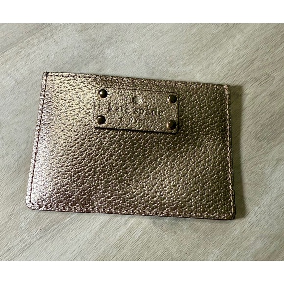 Kate Spade New York Metallic Rose Gold Leather Card Holder Wallet Pouch